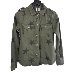 Knox Rose Button Down Shirt Women S Green Star Print Utility Cotton Spandex